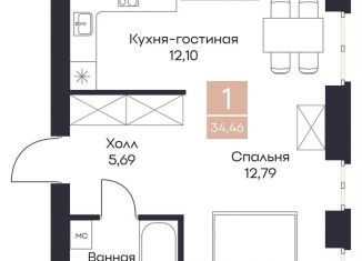 Однокомнатная квартира на продажу, 34.5 м2, село Поляны