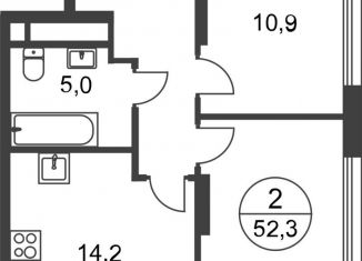 Продается двухкомнатная квартира, 52.3 м2, деревня Рассказовка, деревня Рассказовка, 1