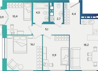 Продам 3-комнатную квартиру, 73.1 м2, Альметьевск