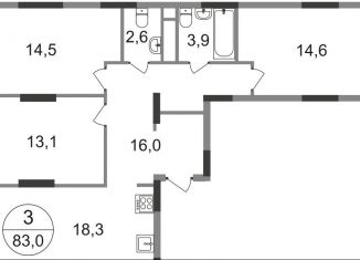 3-ком. квартира на продажу, 83 м2, деревня Рассказовка, 2-я Боровская улица, 1