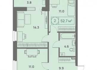 Продаю 2-комнатную квартиру, 52.7 м2, Пермский край, Трамвайная улица, 27