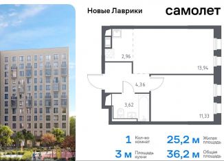 Продам однокомнатную квартиру, 36.2 м2, Мурино, жилой комплекс Новые Лаврики, 1.1