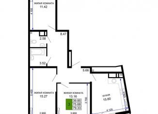 3-комнатная квартира на продажу, 79.3 м2, Краснодар, Центральный внутригородской округ