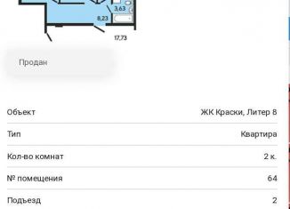 Продаю 2-комнатную квартиру, 50.4 м2, Краснодар, улица Краеведа Соловьёва, 6лит8