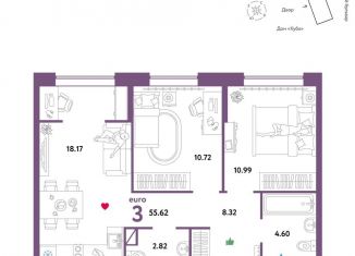 Продажа 3-комнатной квартиры, 55.6 м2, Тюмень, ЖК Колумб