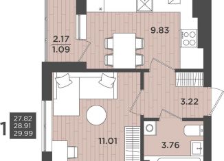 Продаю 1-комнатную квартиру, 28.9 м2, Калининград, Интернациональная улица, 18, ЖК Белый Сад