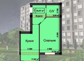 Продам однокомнатную квартиру, 53.6 м2, Нальчик, улица Ватутина, 29БблокА