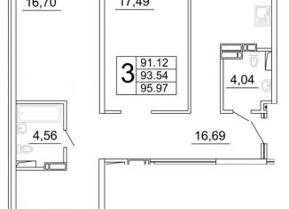 Продам трехкомнатную квартиру, 96.1 м2, Самара, улица Дыбенко, 5, метро Гагаринская