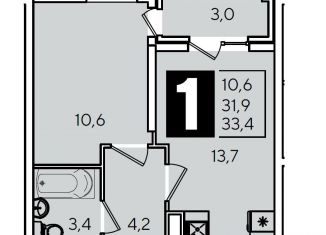 Продается 1-ком. квартира, 33.4 м2, Краснодар, ЖК Парк Победы, улица Героя Пешкова, 14лит6