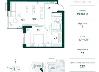 Продажа 1-комнатной квартиры, 52.6 м2, Москва