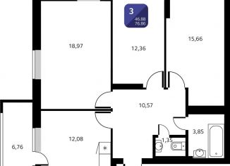 Продаю трехкомнатную квартиру, 76.9 м2, Уфа, Орджоникидзевский район, Кремлёвская улица, 50/1