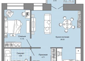 Двухкомнатная квартира на продажу, 48 м2, Ульяновск, ЖК Центрополис