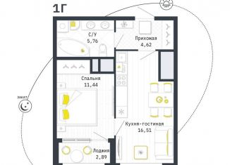 Продам однокомнатную квартиру, 39.8 м2, Рязанская область, Шереметьевская улица, 12к4