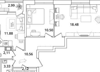 Продам 2-комнатную квартиру, 60.5 м2, Санкт-Петербург, муниципальный округ Финляндский