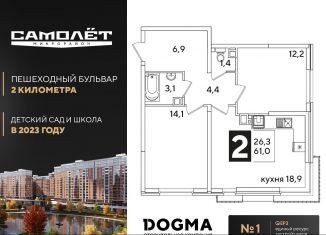 Продается двухкомнатная квартира, 61 м2, Краснодар, Прикубанский округ