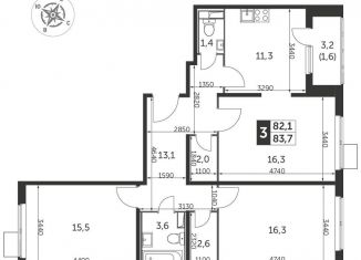 Продам 3-комнатную квартиру, 83.5 м2, Люберцы, ЖК 1-й Лермонтовский, Рождественская улица, 4