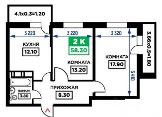 2-комнатная квартира на продажу, 58.8 м2, Краснодар, Дубравная улица, 1