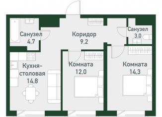 Продаю 2-комнатную квартиру, 58.2 м2, Челябинская область