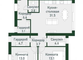 Продам 2-комнатную квартиру, 82.3 м2, Челябинская область