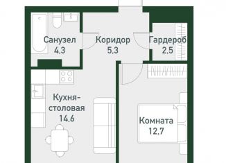 Однокомнатная квартира на продажу, 40.6 м2, Челябинская область