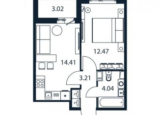 1-комнатная квартира на продажу, 35.6 м2, Мурино