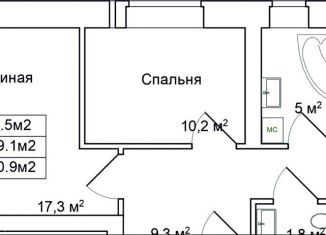 Двухкомнатная квартира на продажу, 60.9 м2, Псков, переулок Белинского, 1