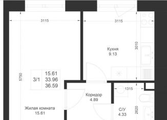 Продаю однокомнатную квартиру, 36.6 м2, Татарстан