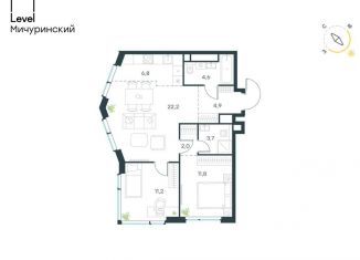 3-комнатная квартира на продажу, 67.2 м2, Москва, жилой комплекс Левел Мичуринский, к9, ЗАО