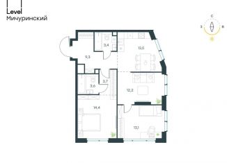 3-комнатная квартира на продажу, 73.1 м2, Москва, жилой комплекс Левел Мичуринский, к9, ЗАО
