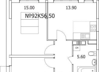 Продаю 2-ком. квартиру, 56.5 м2, Люберцы, Солнечная улица, 2, ЖК Облака 2.0