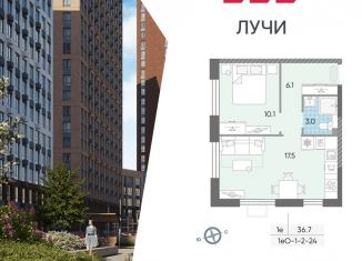 Однокомнатная квартира на продажу, 36.7 м2, Москва, метро Солнцево, жилой комплекс Лучи, к15