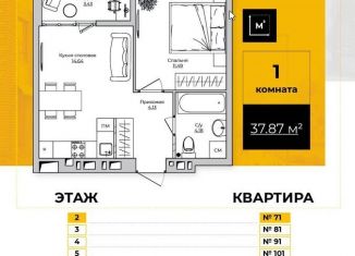 Продажа 1-комнатной квартиры, 37.9 м2, Калуга, Счастливая улица, 3