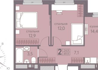 Продается двухкомнатная квартира, 49.9 м2, Пермь, ЖК Погода, Серебристая улица, 7