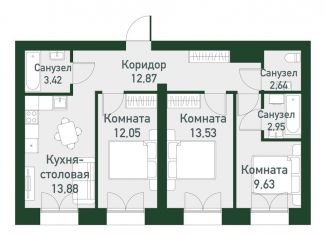 Продажа трехкомнатной квартиры, 74.4 м2, Екатеринбург, метро Чкаловская