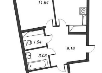 Продажа 2-комнатной квартиры, 59.6 м2, Мурино