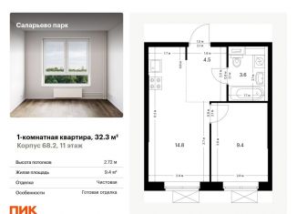 Продается 1-комнатная квартира, 32.3 м2, поселение Московский