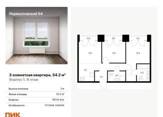 Двухкомнатная квартира на продажу, 54.2 м2, Санкт-Петербург, метро Балтийская