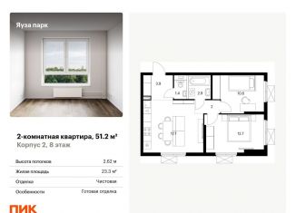 Продажа двухкомнатной квартиры, 51.2 м2, Мытищи, жилой комплекс Яуза Парк, 1