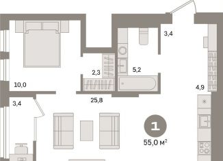 Продажа 1-ком. квартиры, 55 м2, Екатеринбург, метро Уральская, улица Пехотинцев, 2Г