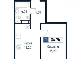 Продаю однокомнатную квартиру, 34.7 м2, Мурино