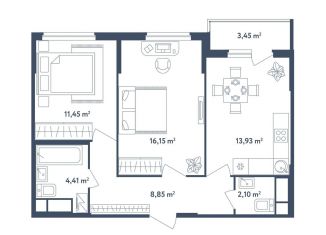 Продаю 2-комнатную квартиру, 58.6 м2, поселок Мещерино