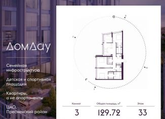 Трехкомнатная квартира на продажу, 129.7 м2, Москва