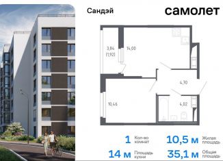 Продам 1-комнатную квартиру, 35.1 м2, Санкт-Петербург, муниципальный округ Константиновское, жилой комплекс Сандэй, 7.2