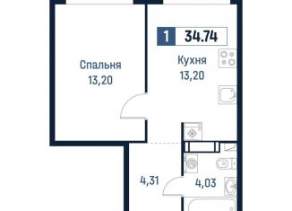 Продается однокомнатная квартира, 34.7 м2, Мурино