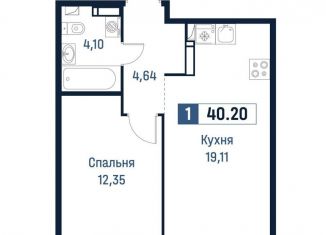 Продается однокомнатная квартира, 40.2 м2, Мурино