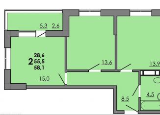 Продаю двухкомнатную квартиру, 55.5 м2, Ростовская область