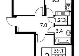 Продажа двухкомнатной квартиры, 61.3 м2, Московская область