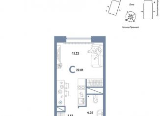 Продается квартира студия, 22 м2, Тюмень, Калининский округ, улица Новосёлов, 98