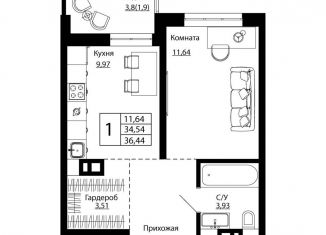 Продаю 1-ком. квартиру, 35.8 м2, Ростов-на-Дону, улица Текучёва, 370/2