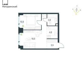 Продам 2-комнатную квартиру, 41.4 м2, Москва, жилой комплекс Левел Мичуринский, к1, метро Мичуринский проспект